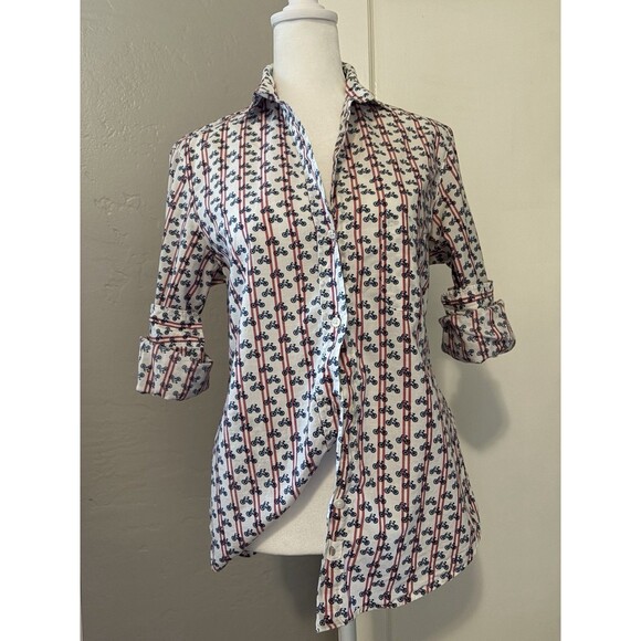 Grayson Tops - Grayson EUC The Hero 01 XS Button-up Shirt Top Striped Bicycle Print White Red